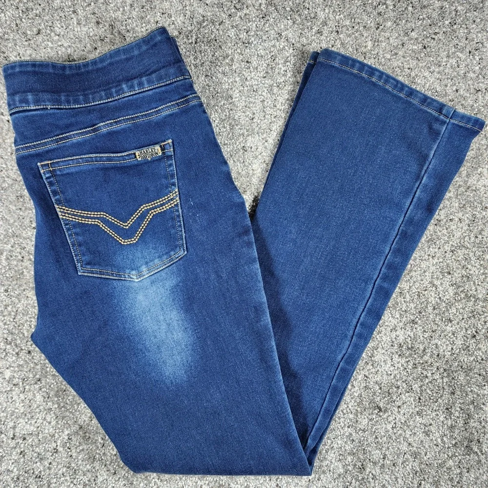 Harley Davidson Boot Cut Jeans Womens 31 Blue Pull On Stretch Denim - Never Worn